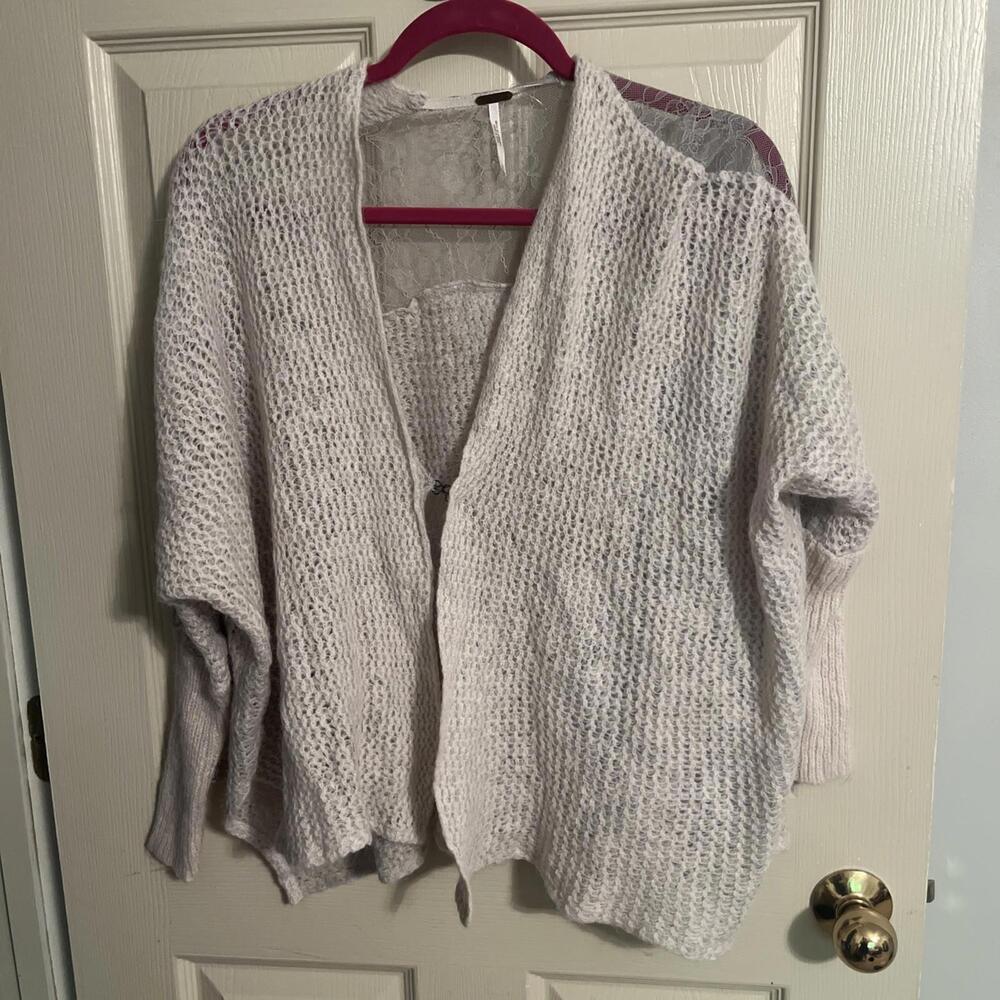 Free People Gray Lace Hook And Eye Sweater Small